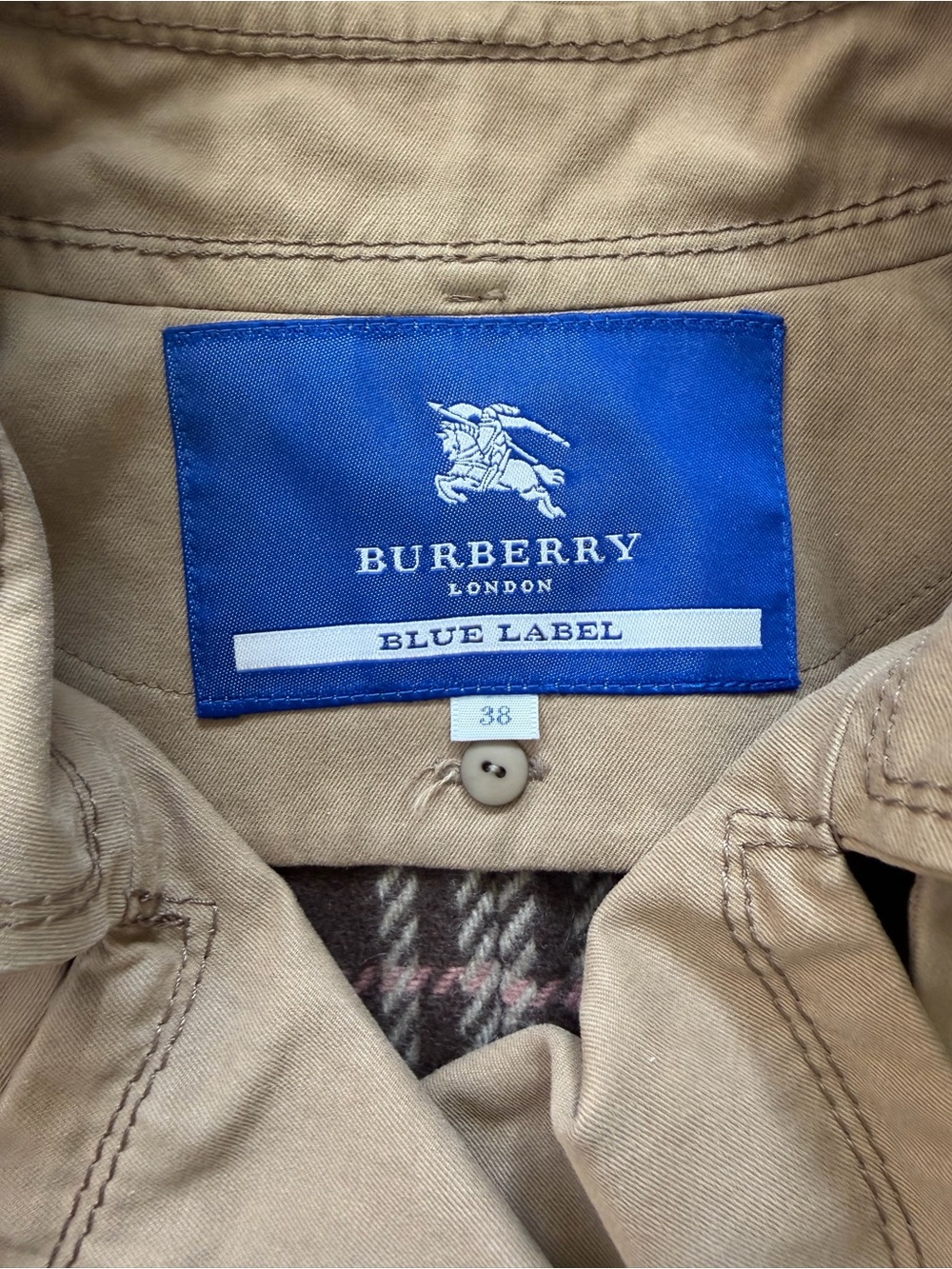 Burberry London Blue Label Trench Coat Wool Plaid Liner Belted Size 38 - Picture 5 of 11